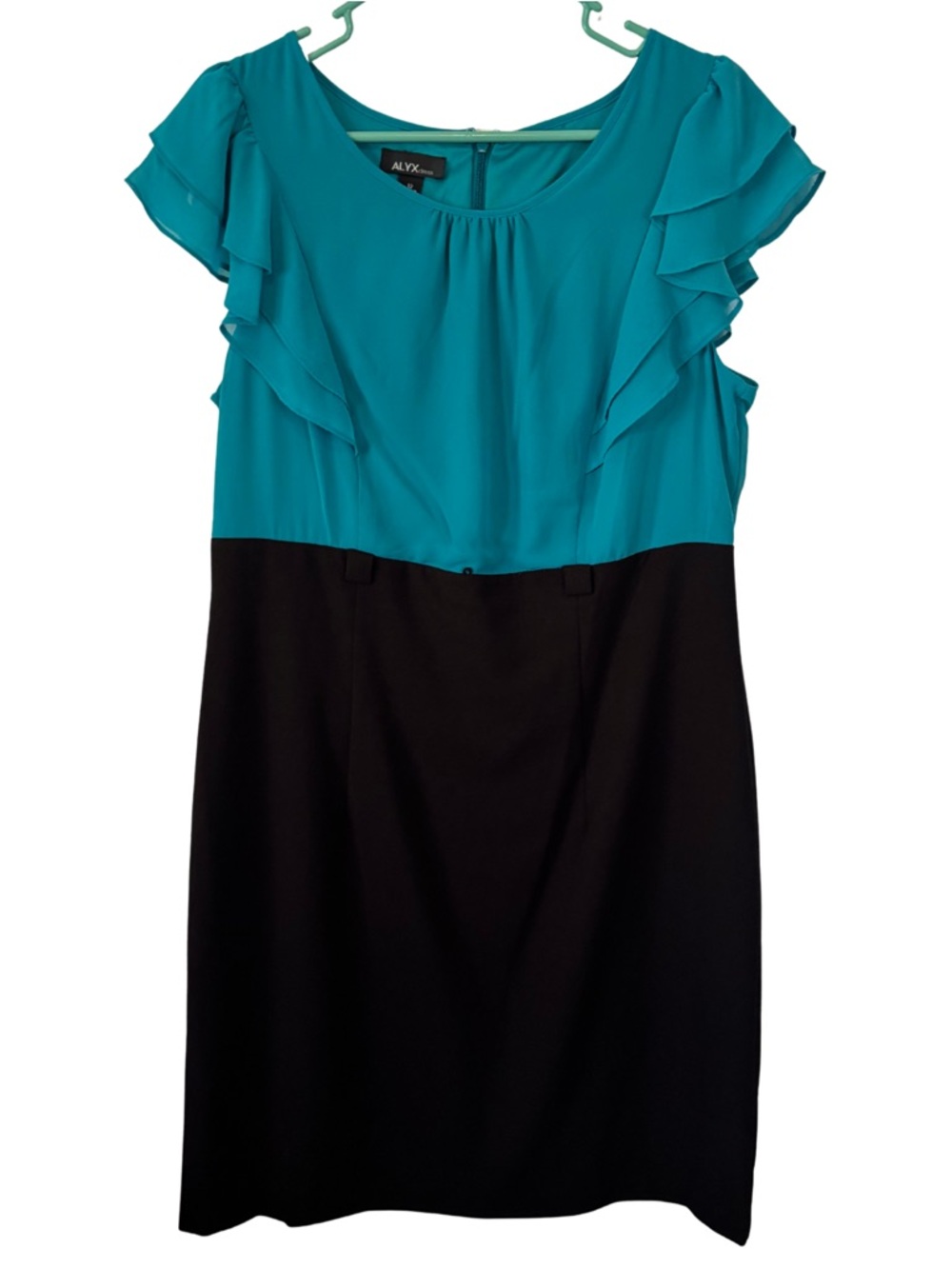 ALYX Teal and Black Ruffle Midi Dress